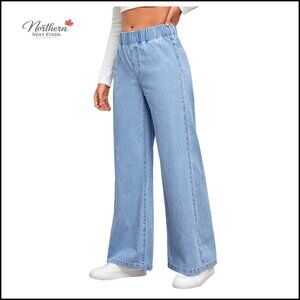 Women's Baggy Jeans Elastic High Waisted Wide Leg Denim Pants